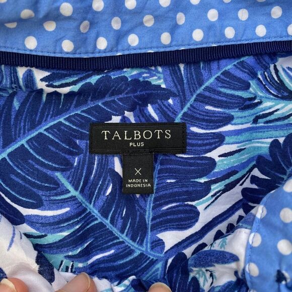 Talbots Blue White Tropical Button Up Blouse - Picture 7 of 8